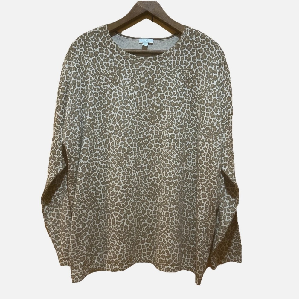 J.Jill Sweater Womens Size XL Cotton‎ Animal Print Beige Brown Mob Wife Career